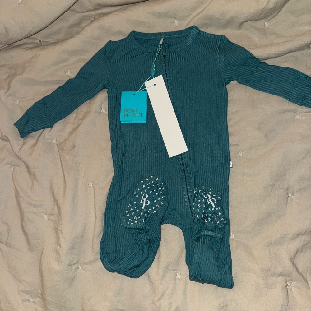 Posh Peanut Teal Ribbed Kids One Piece